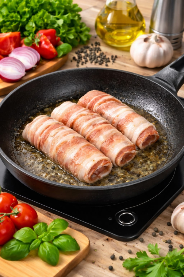 Мясной рулет с сыром в беконе
